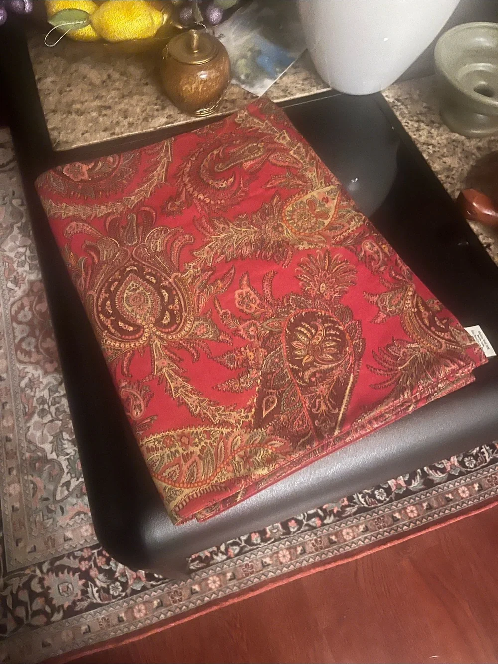 Pottery Barn Red Paisley Accent table Runner with Gold Trim
